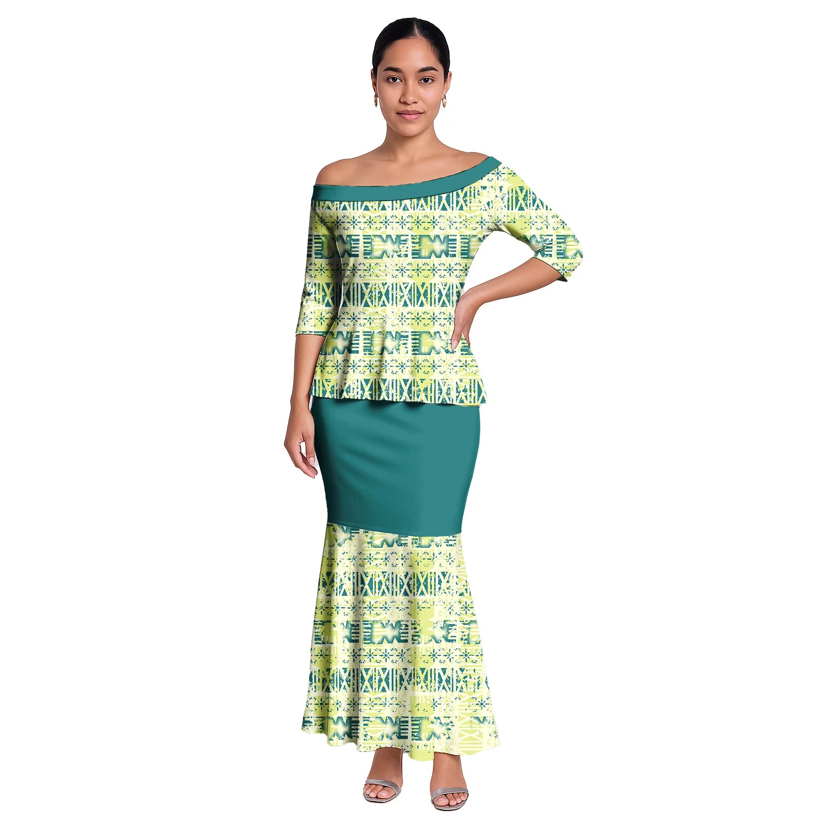 Hawaiian Style Casual Life Custom Clothes Samoan Tribal Ladies Long Dress Tapa Design Women 2pc Sets Polynesian Party Puletasi