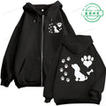 Women Chic Zip Hoodies Fashion Autumn Winter Fleece Hooded Top Funny Dog and Paw Casual Fashion Lady Hoody Sweatshirts Zipper