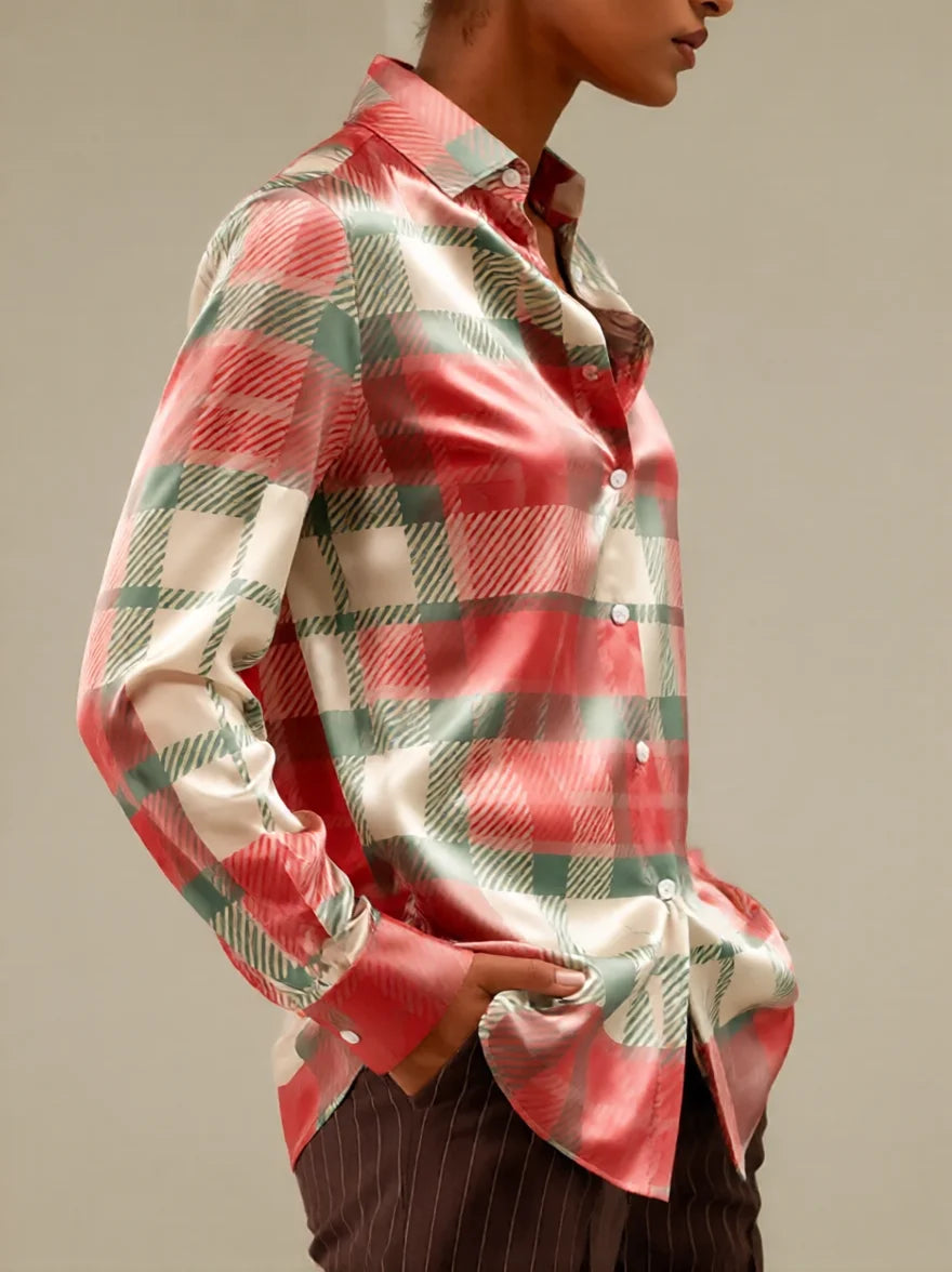 Summer Y2k Tops Women's Long-sleeved Shirt Plaid Tartan Polka Dot Blouse Polka Dots Top Summer Tops for Woman 2026 Fitted Dress