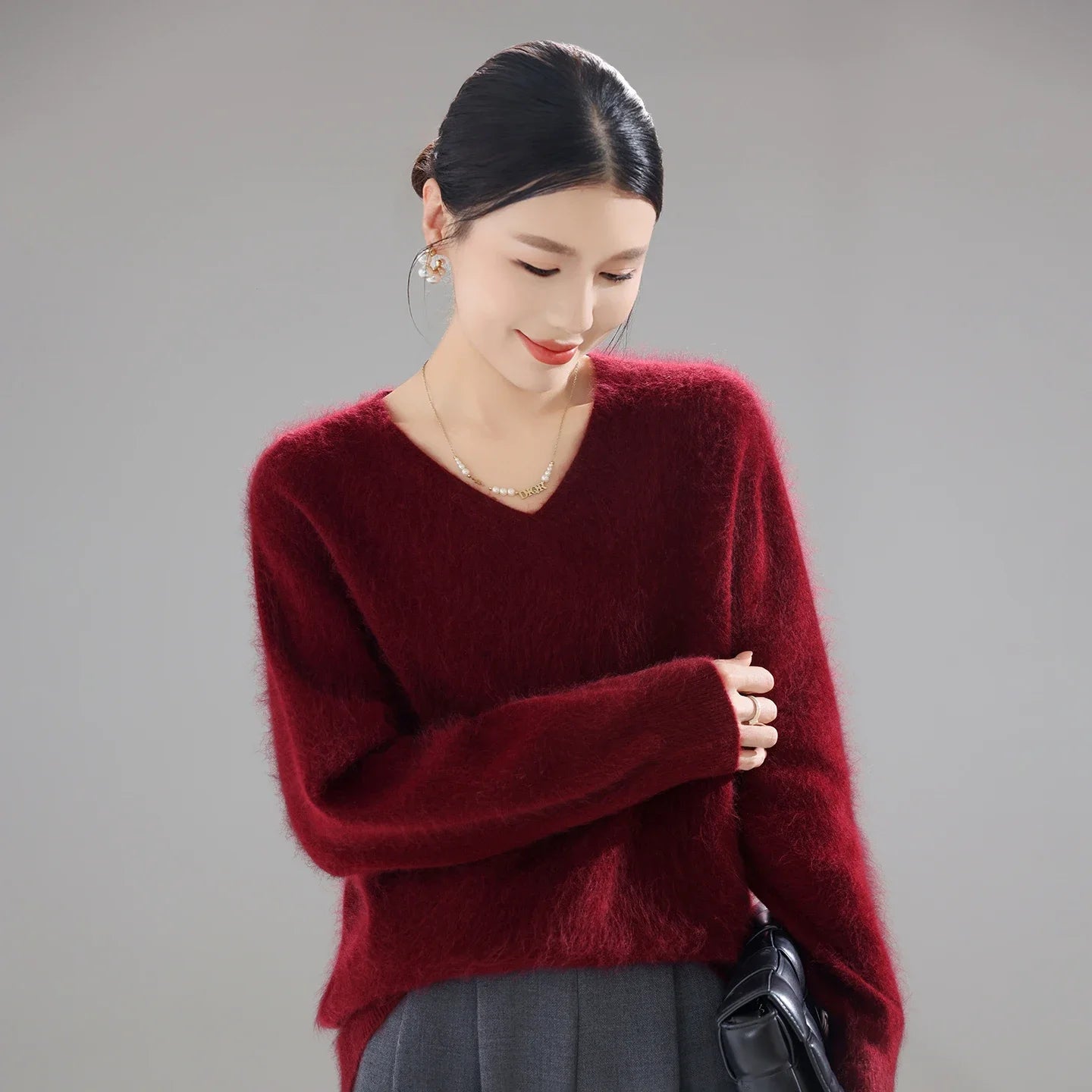 2025 Women's 100% Merino Wool Sweater, Thick Loose Knit Pullover Long Sleeve Solid Color(72 characters)