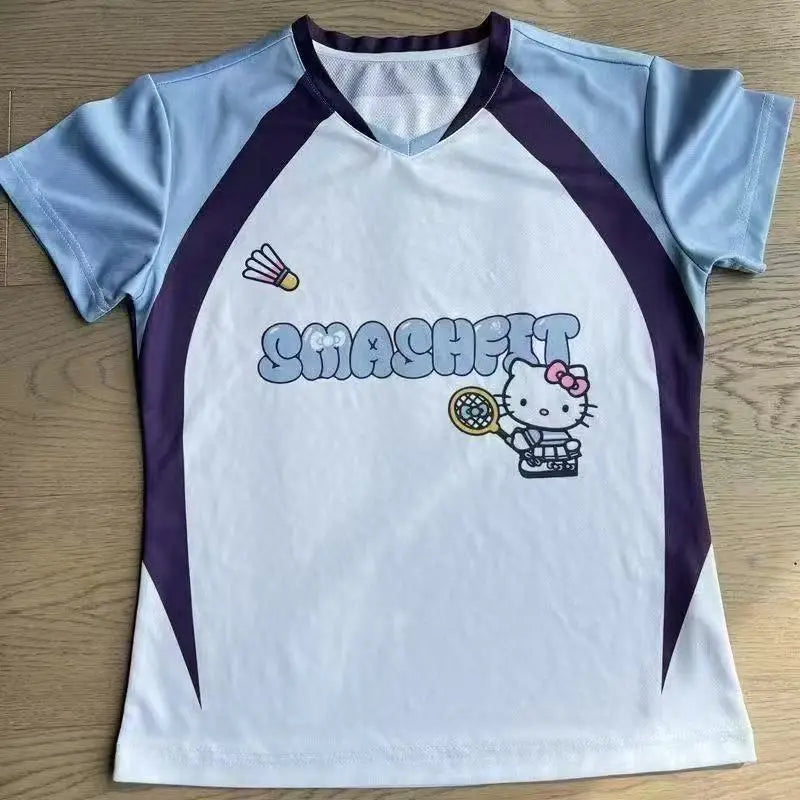 Hello Kitty Printed Short Sleeved Men's and Women's T-Shirt Breathable Quick Drying Loose Top Y2K Retro High Street Topnew Model