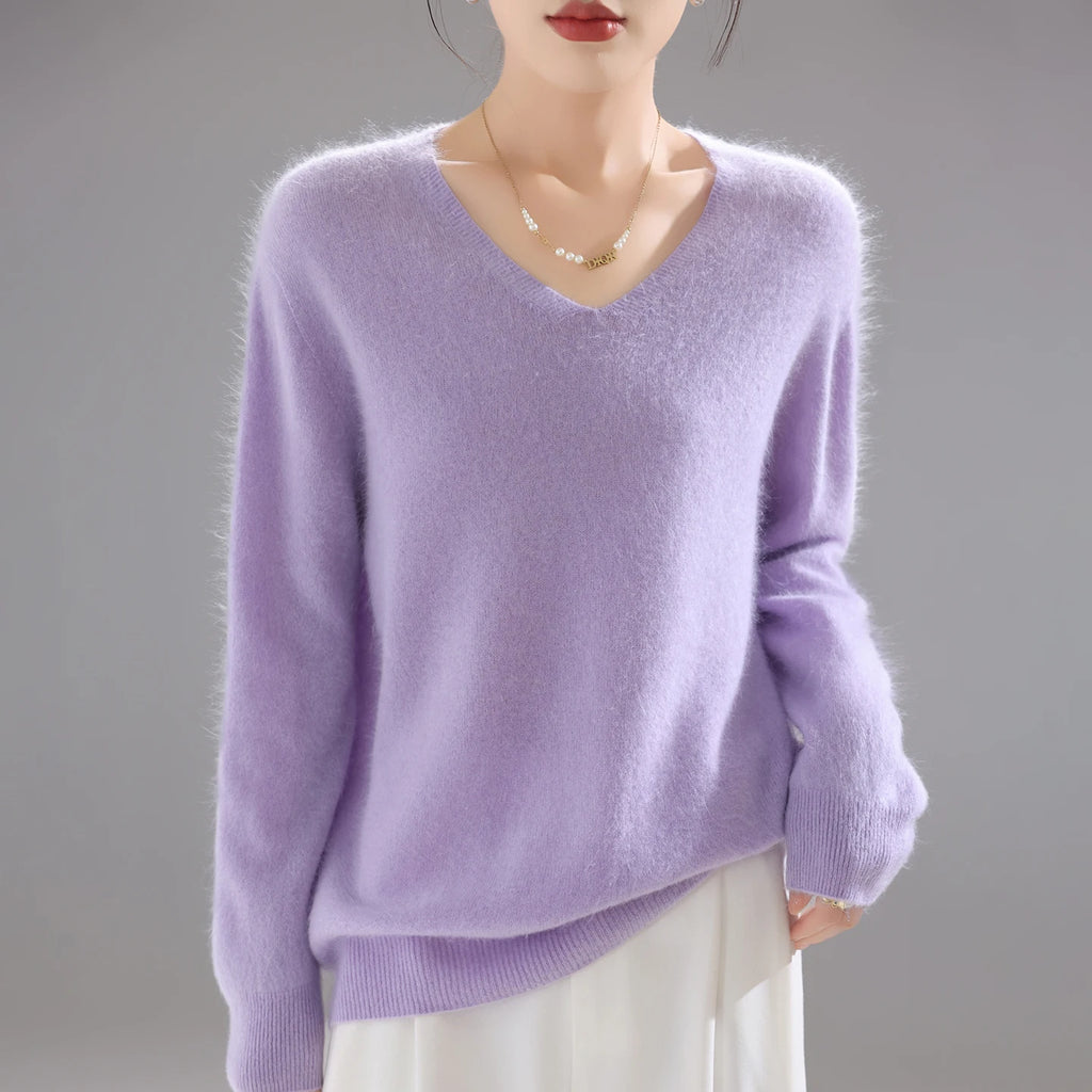 2025 Women's 100% Merino Wool Sweater, Thick Loose Knit Pullover Long Sleeve Solid Color(72 characters)