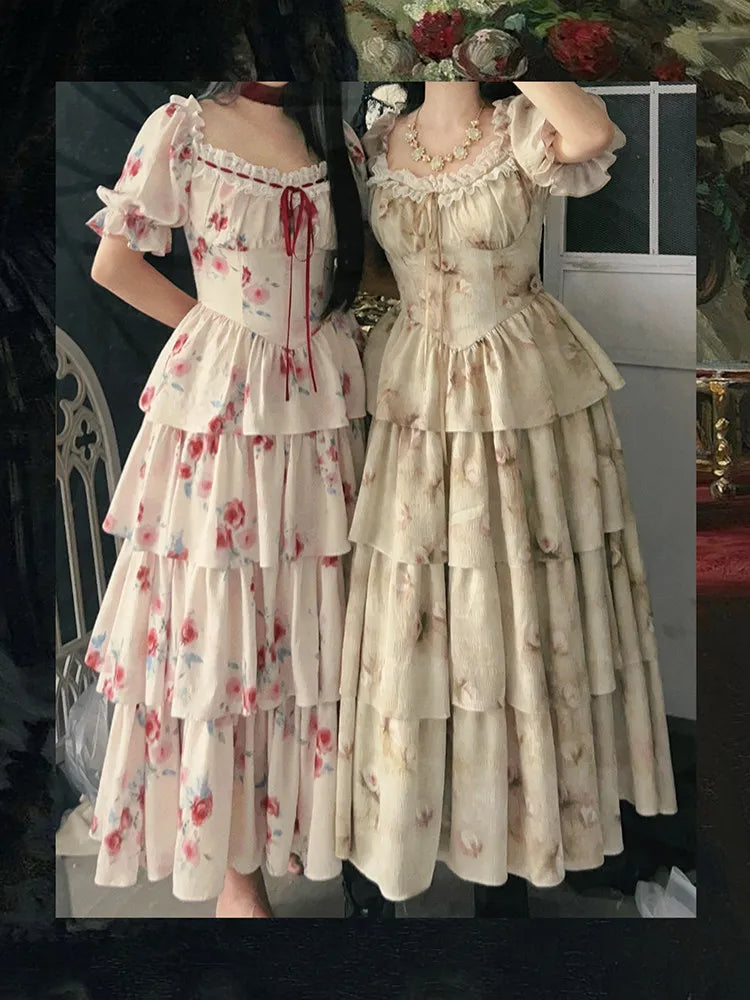 TIYIHAILEY Women Dress Jacquard Summer Puff Short Long Maxi S-2XL Vintage Lace Patchwork High Waist Square Collar 2026 New
