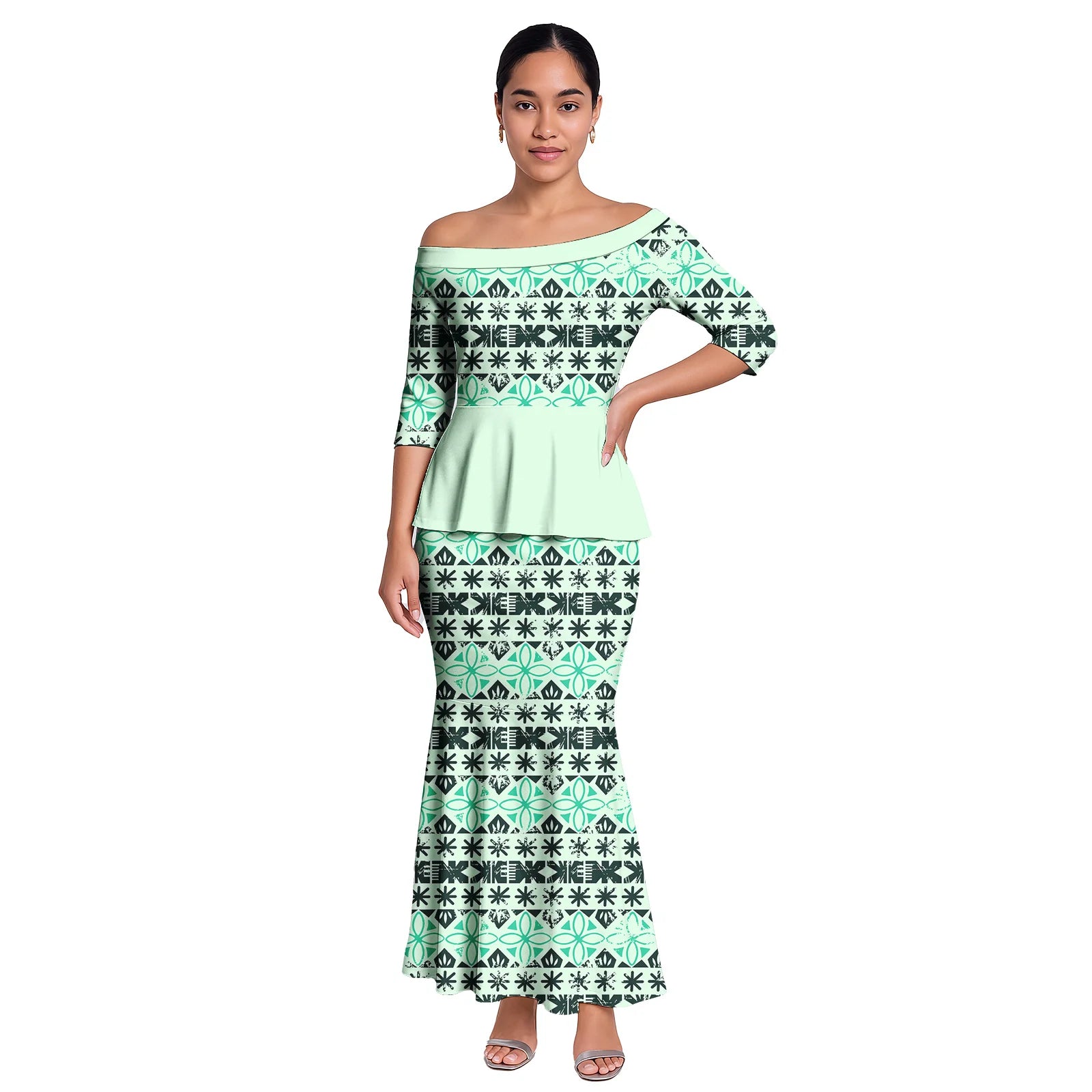 Hawaiian Style Casual Life Custom Clothes Samoan Tribal Ladies Long Dress Tapa Design Women 2pc Sets Polynesian Party Puletasi