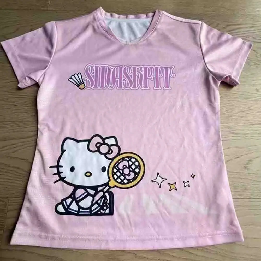 Hello Kitty Printed Short Sleeved Men's and Women's T-Shirt Breathable Quick Drying Loose Top Y2K Retro High Street Topnew Model