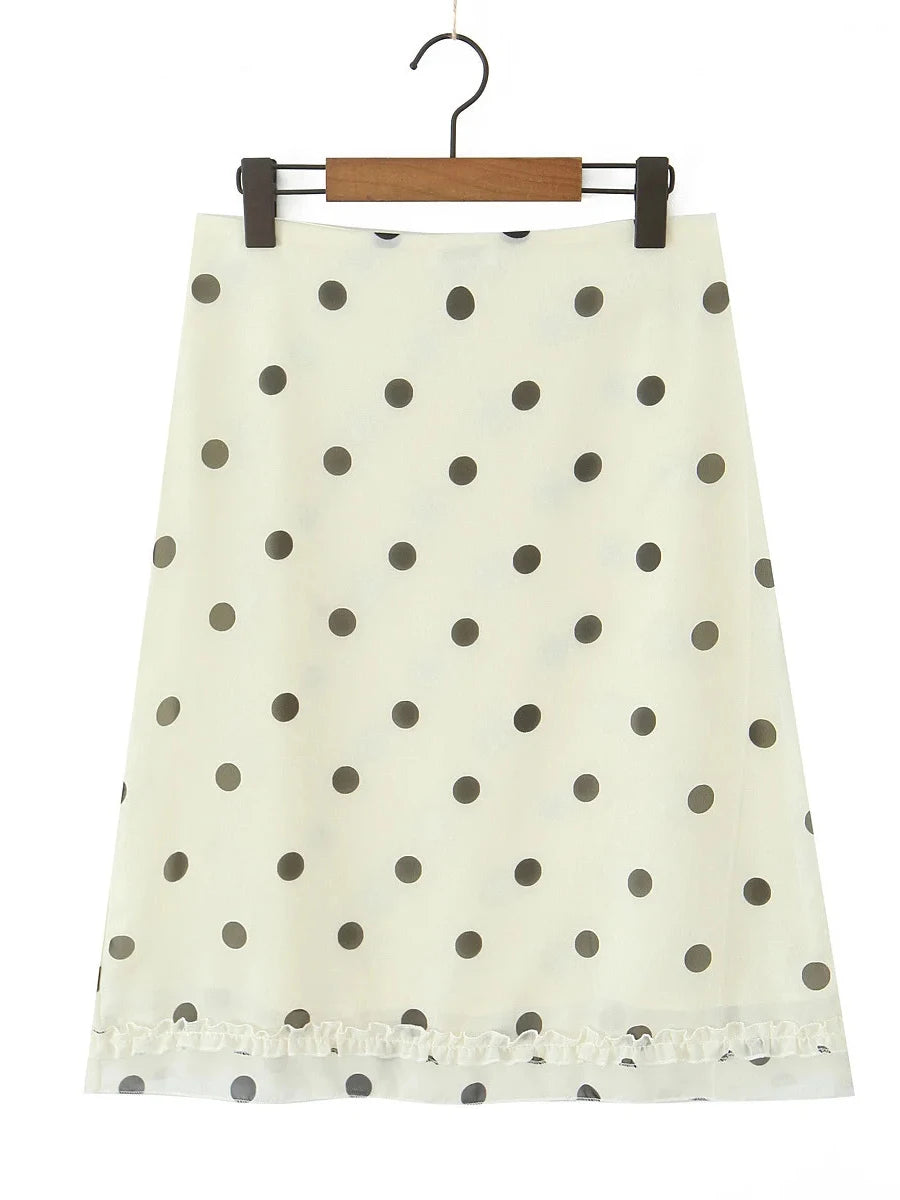 TWOTWINSTYLE Apricot Loose Spliced Dot Printing Skirts for Women High Waist Korean Gentle Long Skirt Female Autumn New Fashion