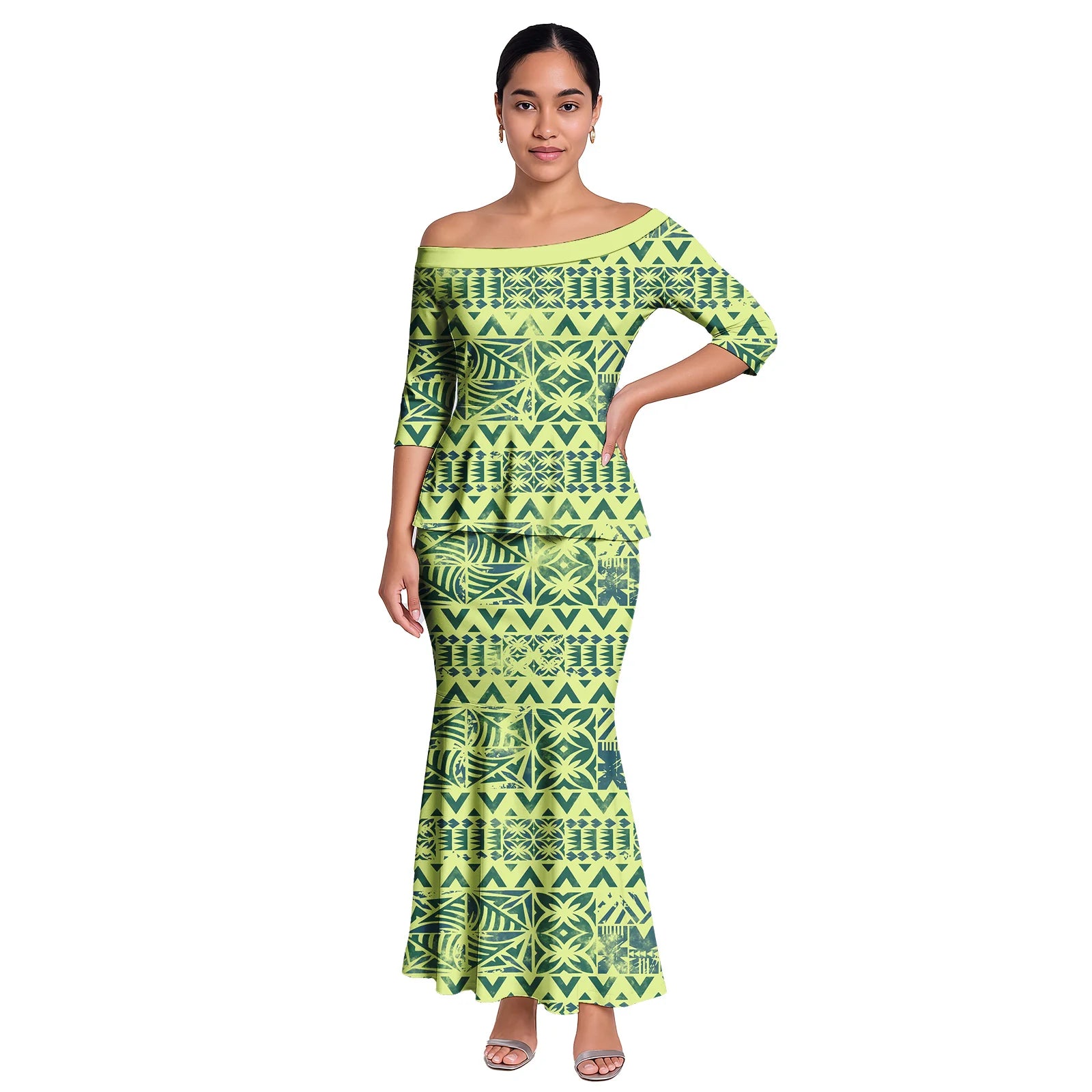 Hawaiian Style Casual Life Custom Clothes Samoan Tribal Ladies Long Dress Tapa Design Women 2pc Sets Polynesian Party Puletasi