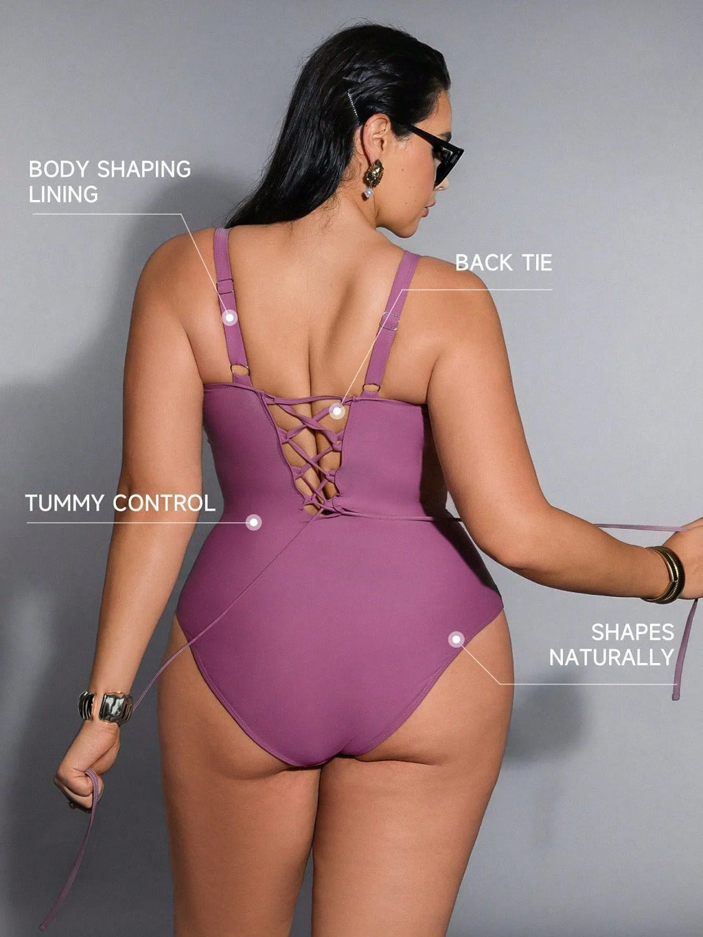Swimwear 2026 Swimsuit Woman Plus Size V Neck Ruched Waist Mauve Purple High Cut Leg Sleeveless Bathing Suit with