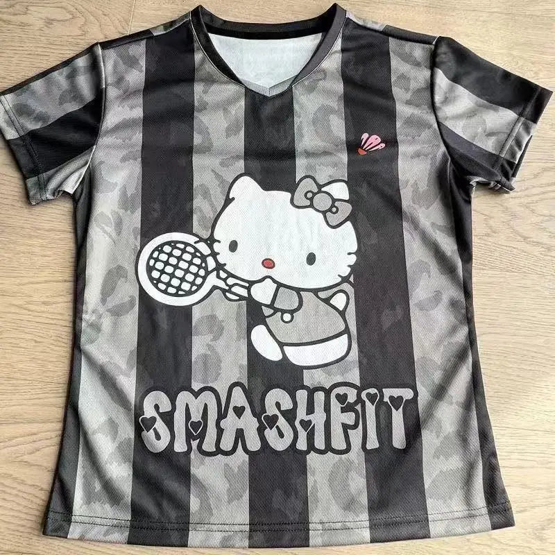 Hello Kitty Printed Short Sleeved Men's and Women's T-Shirt Breathable Quick Drying Loose Top Y2K Retro High Street Topnew Model