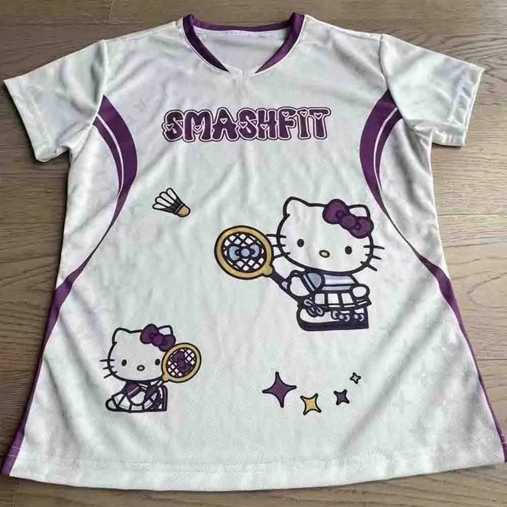 Hello Kitty Printed Short Sleeved Men's and Women's T-Shirt Breathable Quick Drying Loose Top Y2K Retro High Street Topnew Model