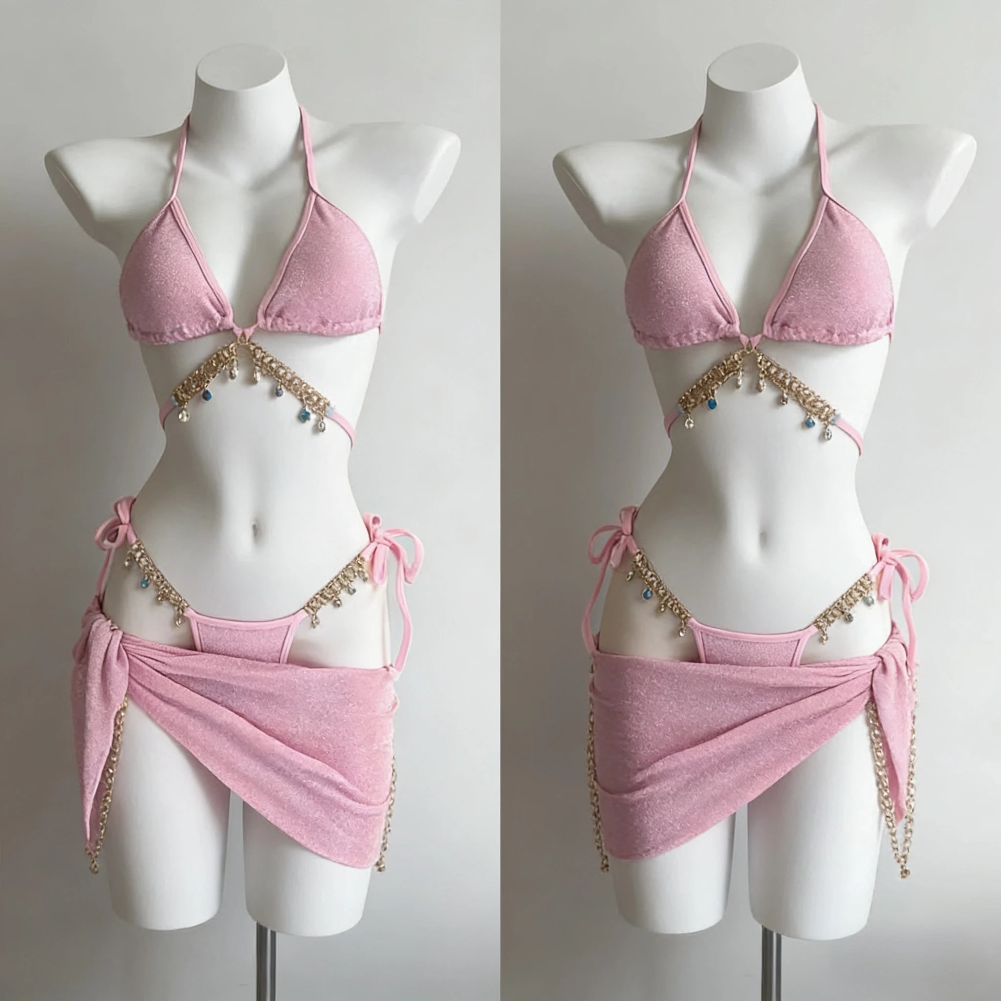 Beach Vacation 4-Piece Split Bikini Set 2026 New Fairy Sweet Women's Print Long Sleeve Swimwear High waist Beauty Fashion Suits