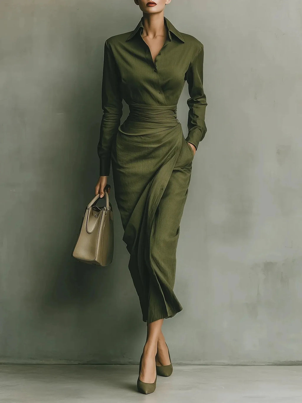 Elegant Dresses Woman Spring Polo Collar Button High Waist Slim Bodycon Dress Autumn Long Sleeve Solid Office Lady Dress Vestido