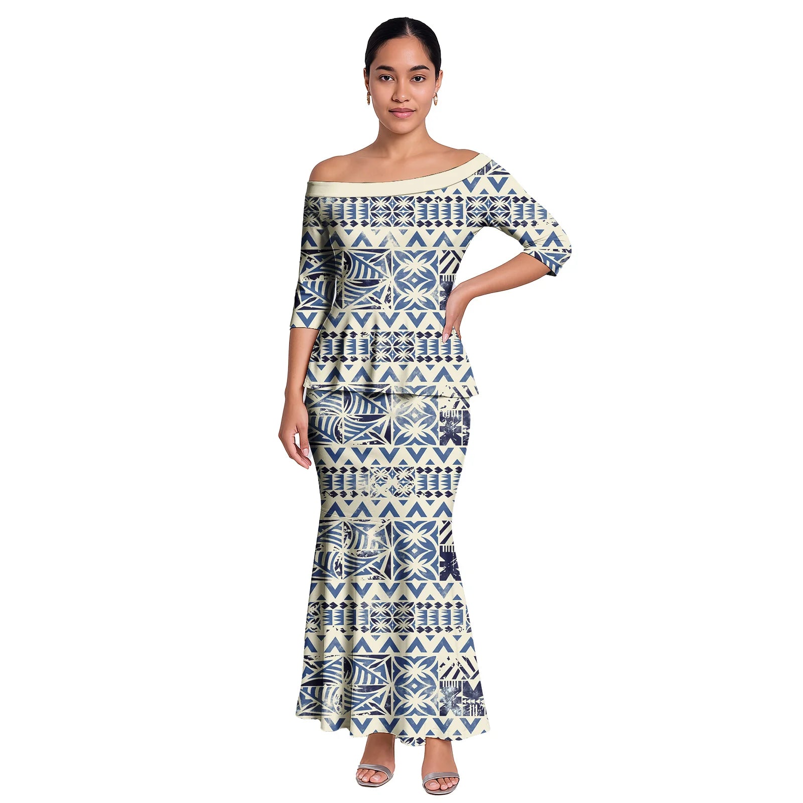 Hawaiian Style Casual Life Custom Clothes Samoan Tribal Ladies Long Dress Tapa Design Women 2pc Sets Polynesian Party Puletasi