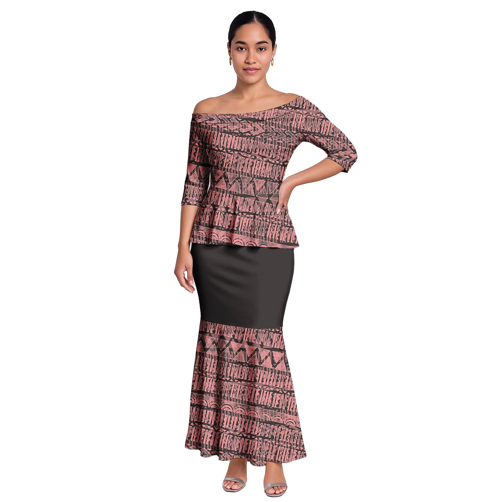 Hawaiian Style Casual Life Custom Clothes Samoan Tribal Ladies Long Dress Tapa Design Women 2pc Sets Polynesian Party Puletasi