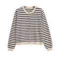 Withered 2026 Fashion New Product Striped Knitted Cardigan Versatile Round Neck Buckle Long Sleeve Coat