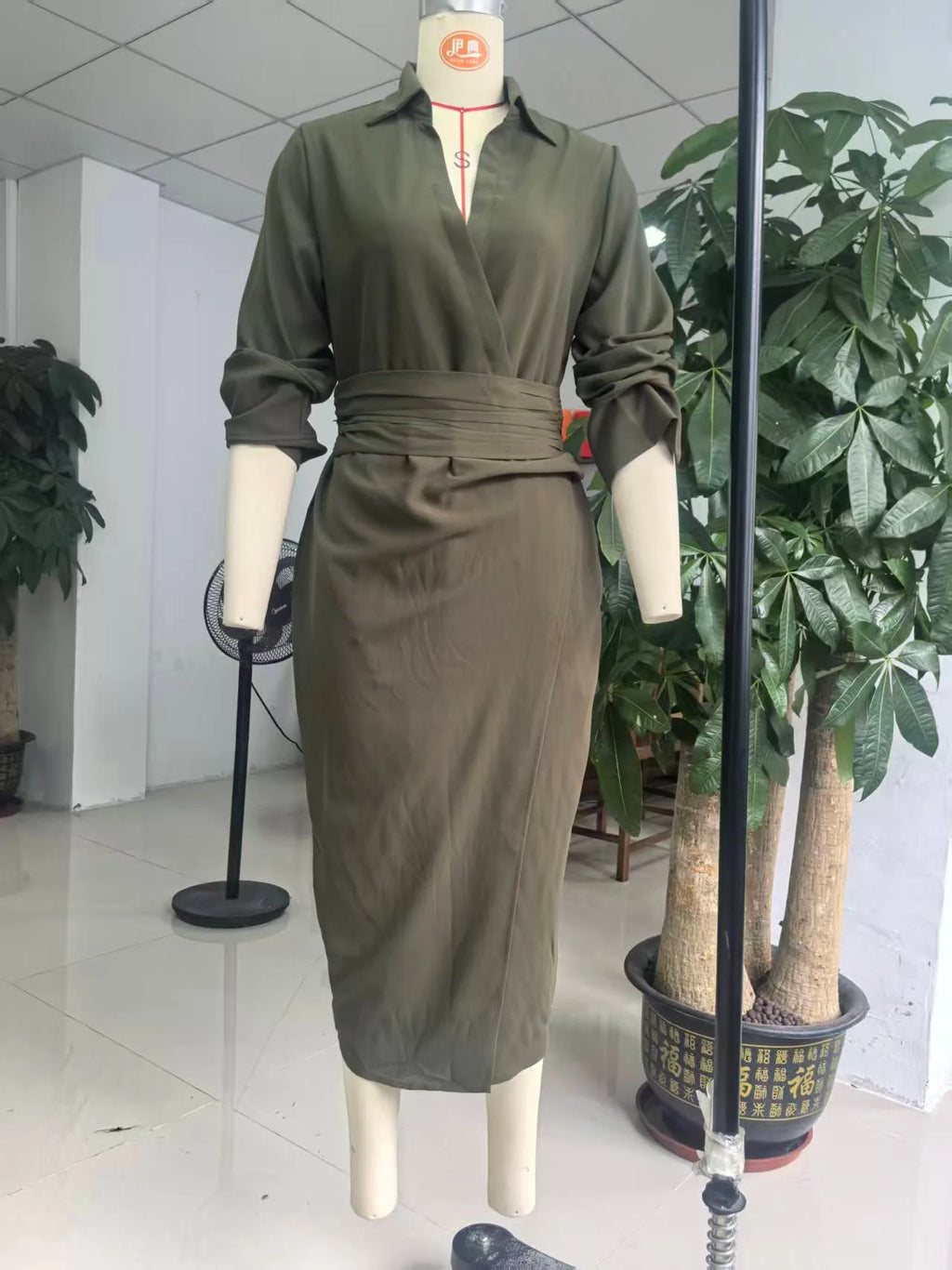 Elegant Dresses Woman Spring Polo Collar Button High Waist Slim Bodycon Dress Autumn Long Sleeve Solid Office Lady Dress Vestido