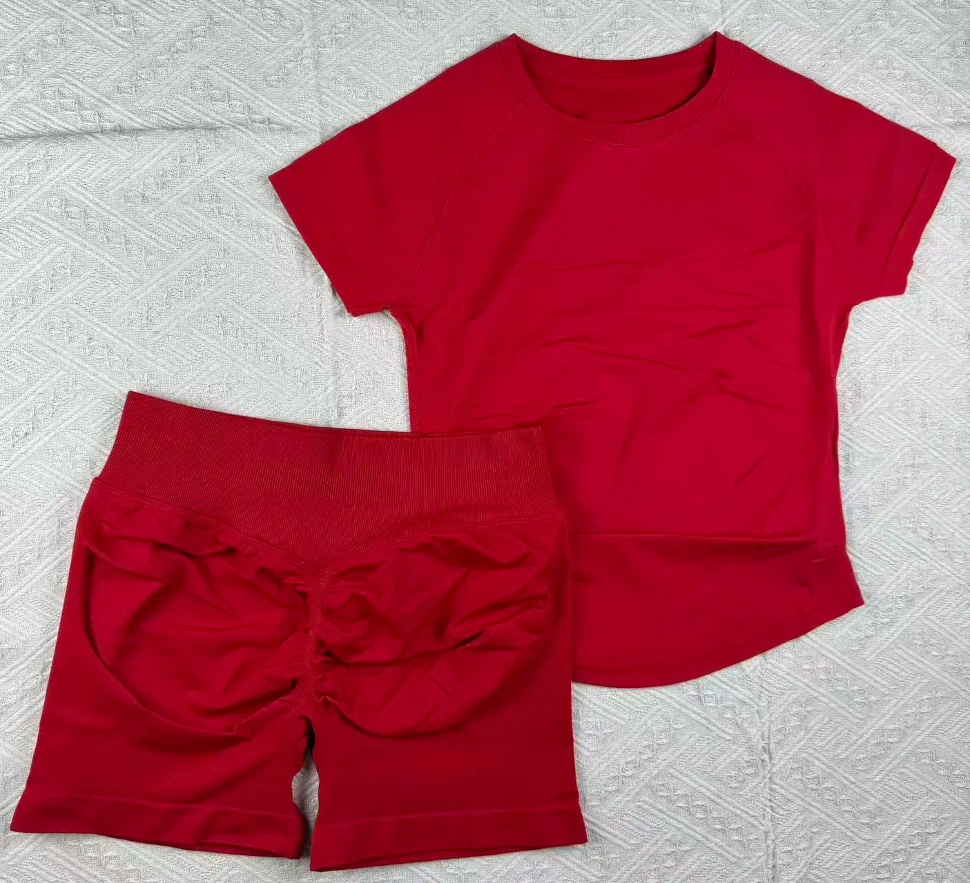New Four Seasons 2-piece Sports Set Short Sleeve Round Neck Seamless Indoor Yoga Top Boxing Fitness Running Shorts Sports Set