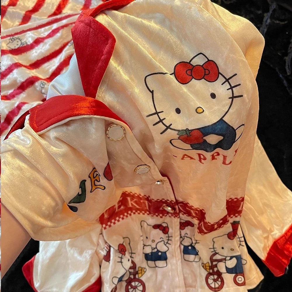 Hello Kitty Women's Pajama Set Kawaii Anime Pajama Long Sleeve Long Pants Autumn/winter Home Set Gold Velvet Set Pajamas 2025