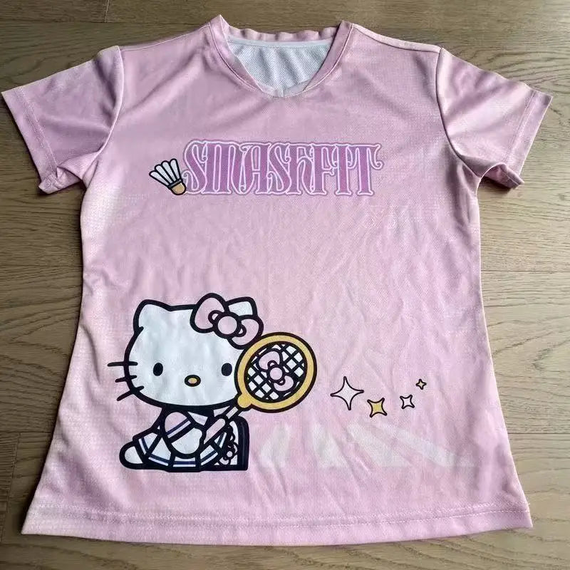 Hello Kitty Printed Short Sleeved Men's and Women's T-Shirt Breathable Quick Drying Loose Top Y2K Retro High Street Topnew Model