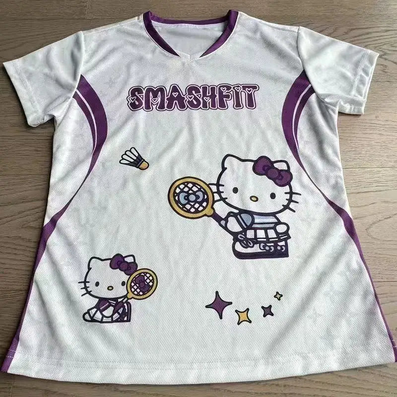 Hello Kitty Printed Short Sleeved Men's and Women's T-Shirt Breathable Quick Drying Loose Top Y2K Retro High Street Topnew Model