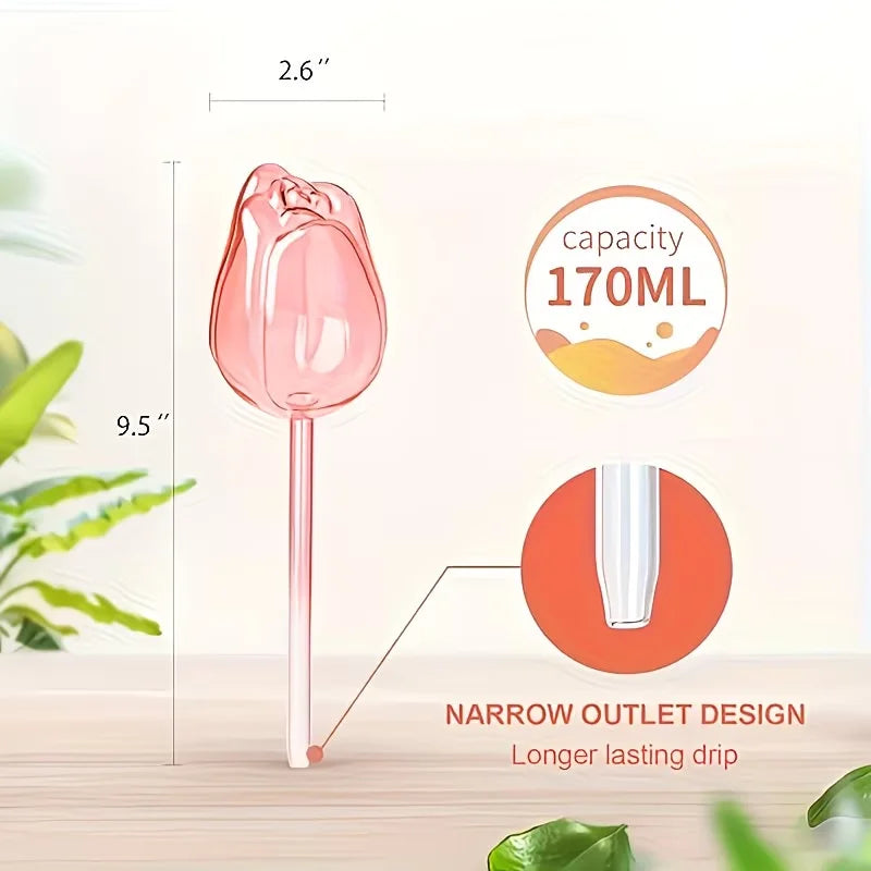 Pink tulip plant watering balls, suitable for indoor and outdoor plants, automatic plant drippers, and automatic watering