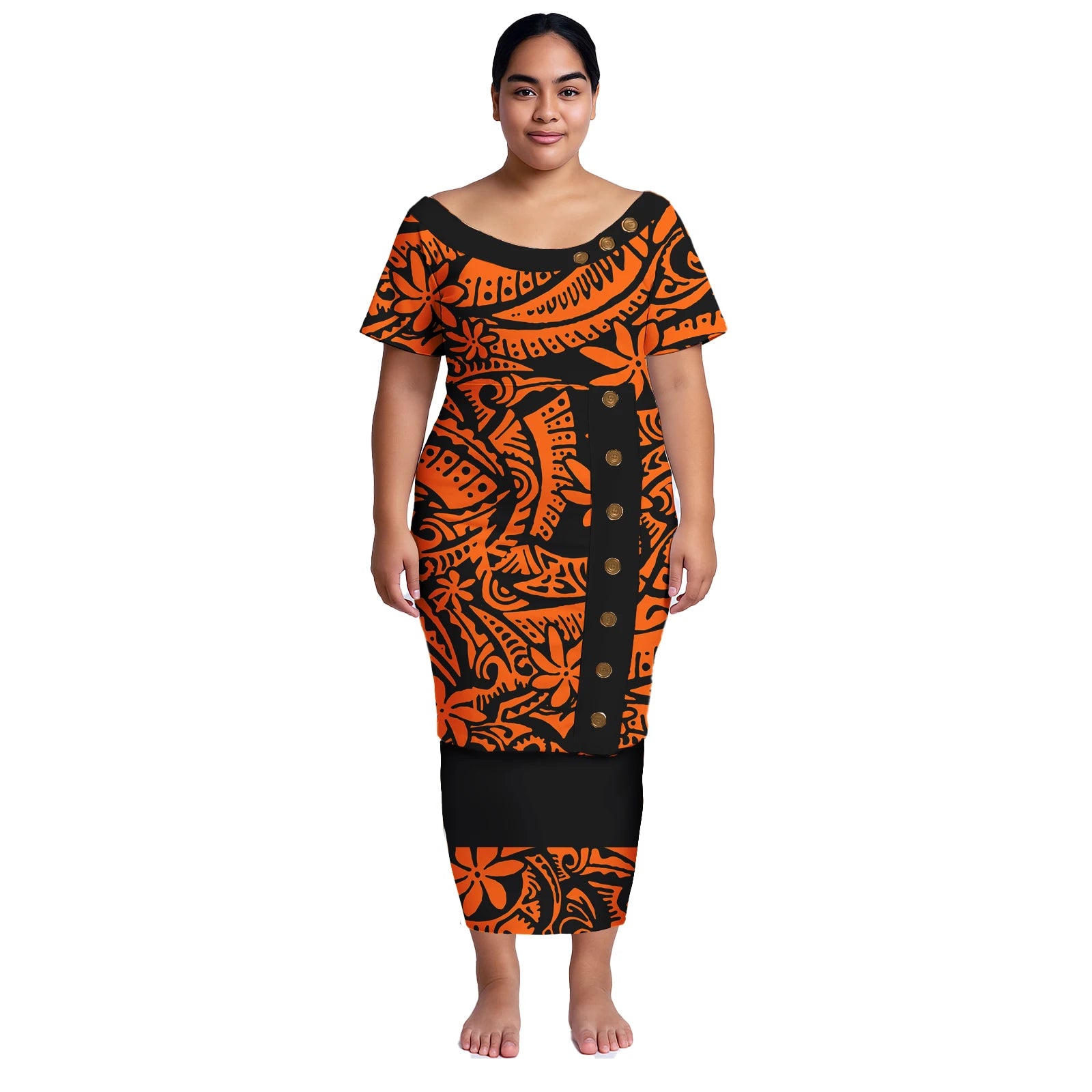 Plus Size Women Dresses Samoan Puletasi 2Pcs Set Island Shirt and Skirts Polynesian Church Tapa Print Tribal Long Dress Elegant