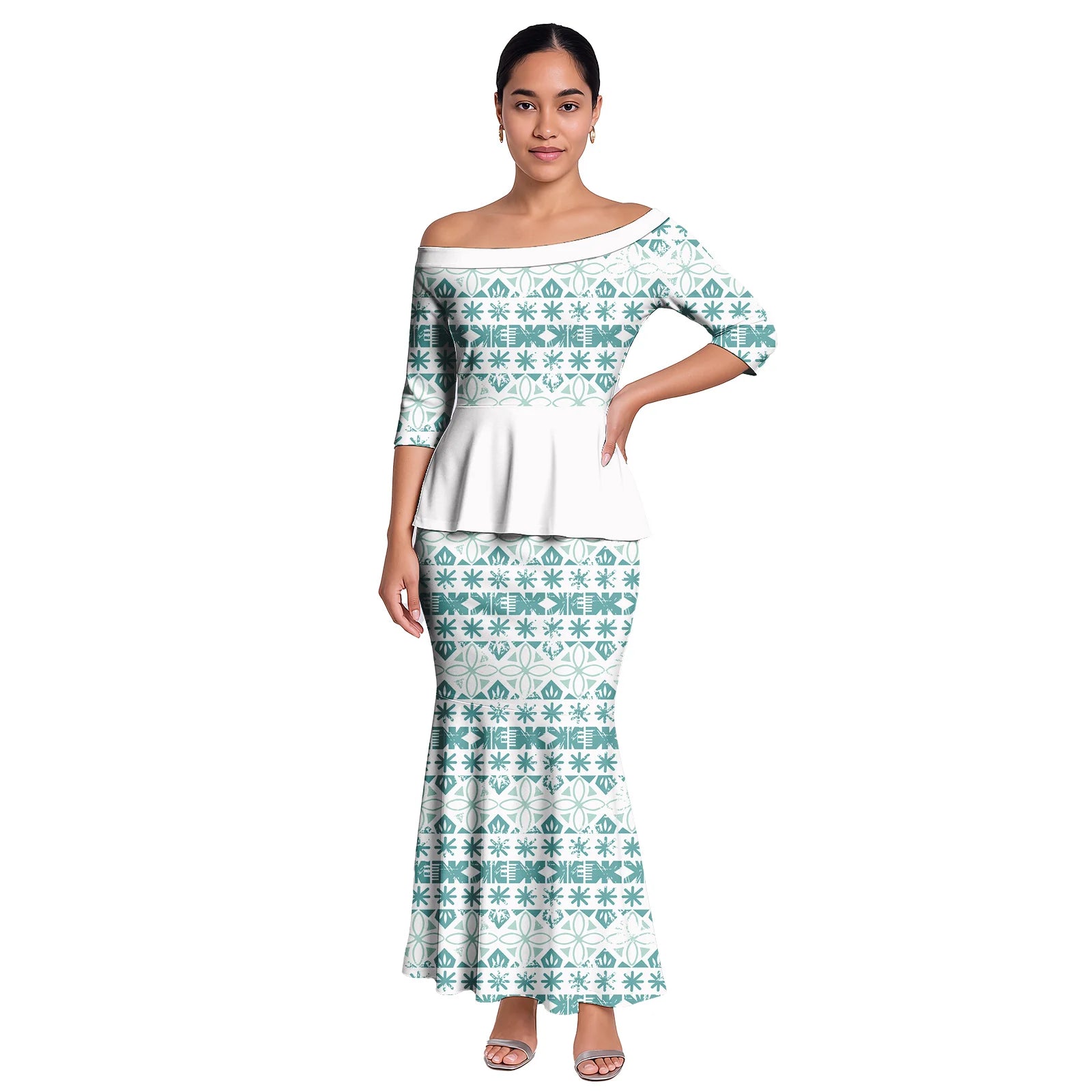 Hawaiian Style Casual Life Custom Clothes Samoan Tribal Ladies Long Dress Tapa Design Women 2pc Sets Polynesian Party Puletasi