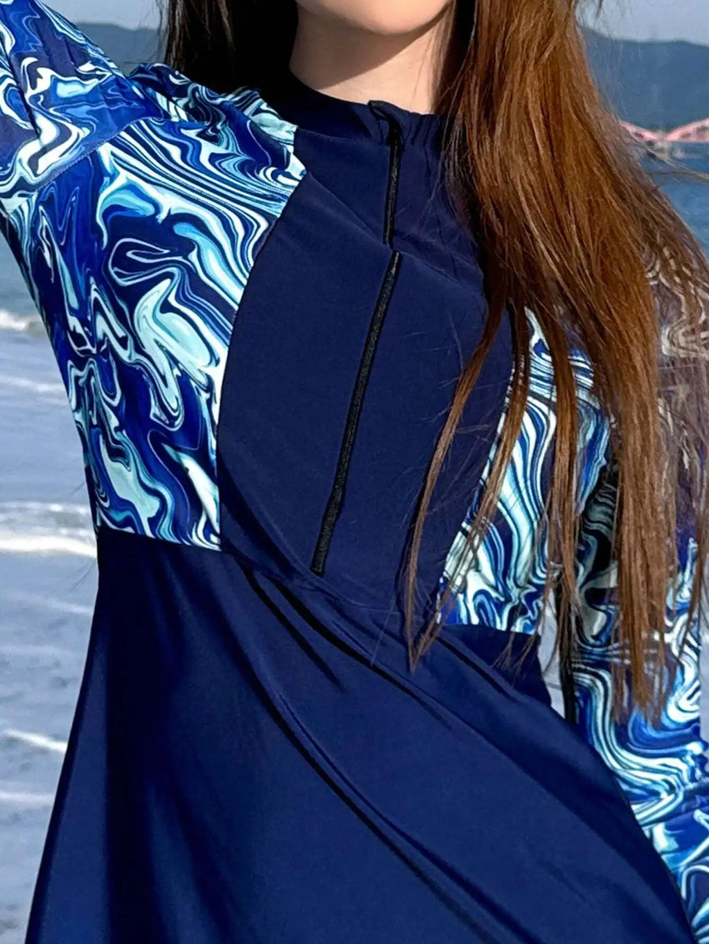 Womens 3-Piece Beach Swim Set With Long Sleeve Top And Skirt