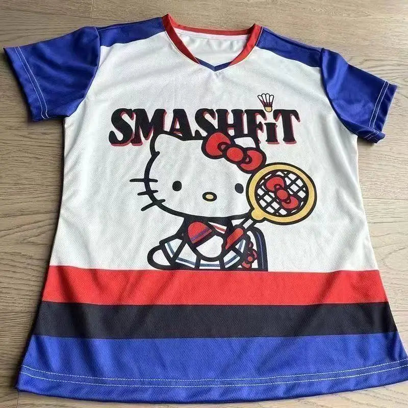 Hello Kitty Printed Short Sleeved Men's and Women's T-Shirt Breathable Quick Drying Loose Top Y2K Retro High Street Topnew Model