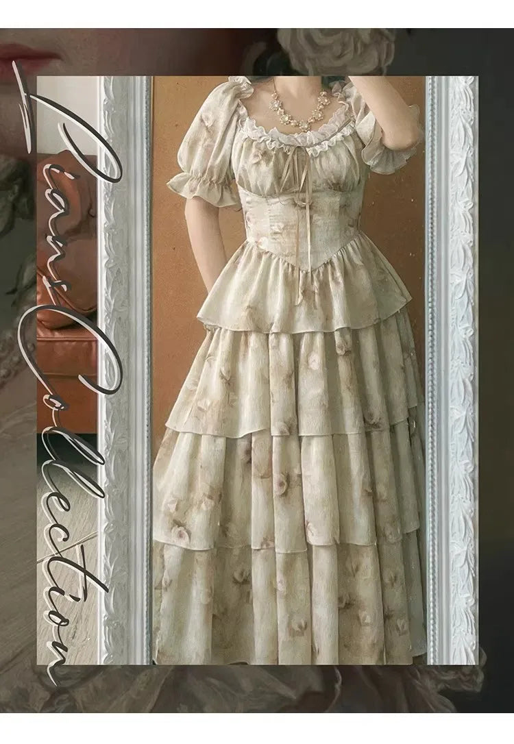 TIYIHAILEY Women Dress Jacquard Summer Puff Short Long Maxi S-2XL Vintage Lace Patchwork High Waist Square Collar 2026 New