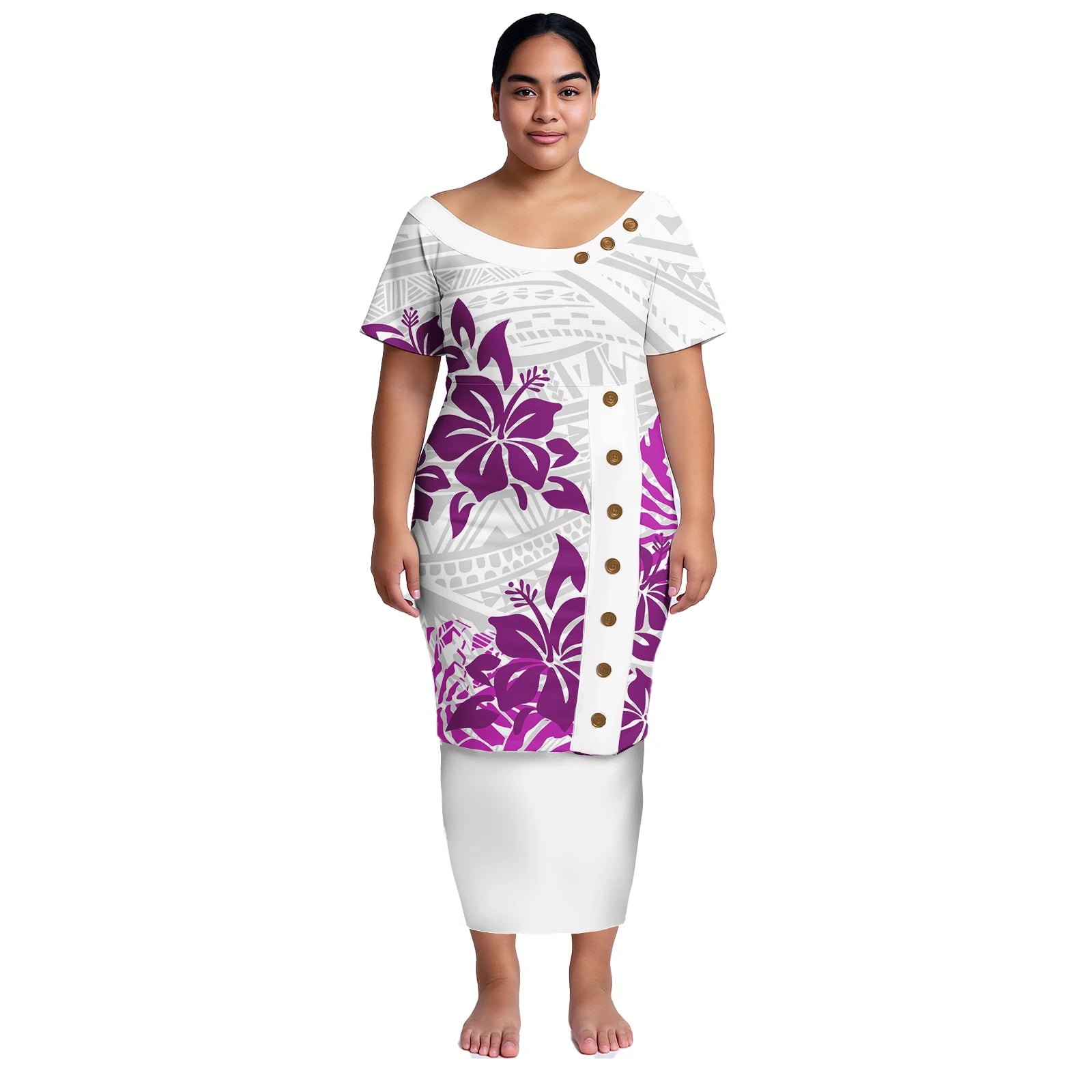 Plus Size Women Dresses Samoan Puletasi 2Pcs Set Island Shirt and Skirts Polynesian Church Tapa Print Tribal Long Dress Elegant