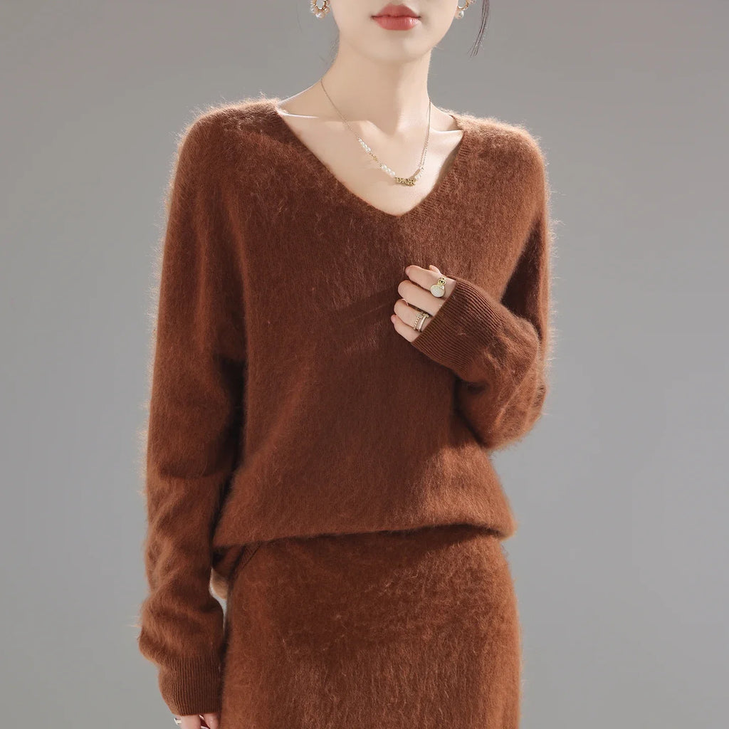 2025 Women's 100% Merino Wool Sweater, Thick Loose Knit Pullover Long Sleeve Solid Color(72 characters)