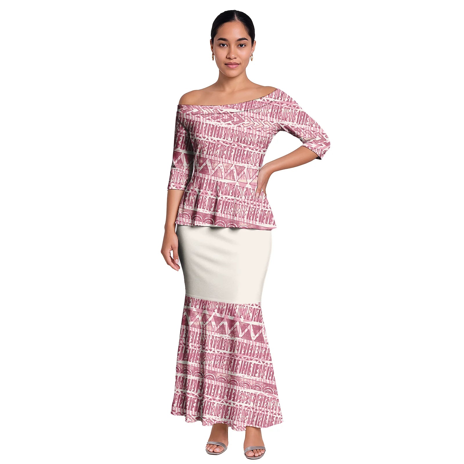 Hawaiian Style Casual Life Custom Clothes Samoan Tribal Ladies Long Dress Tapa Design Women 2pc Sets Polynesian Party Puletasi