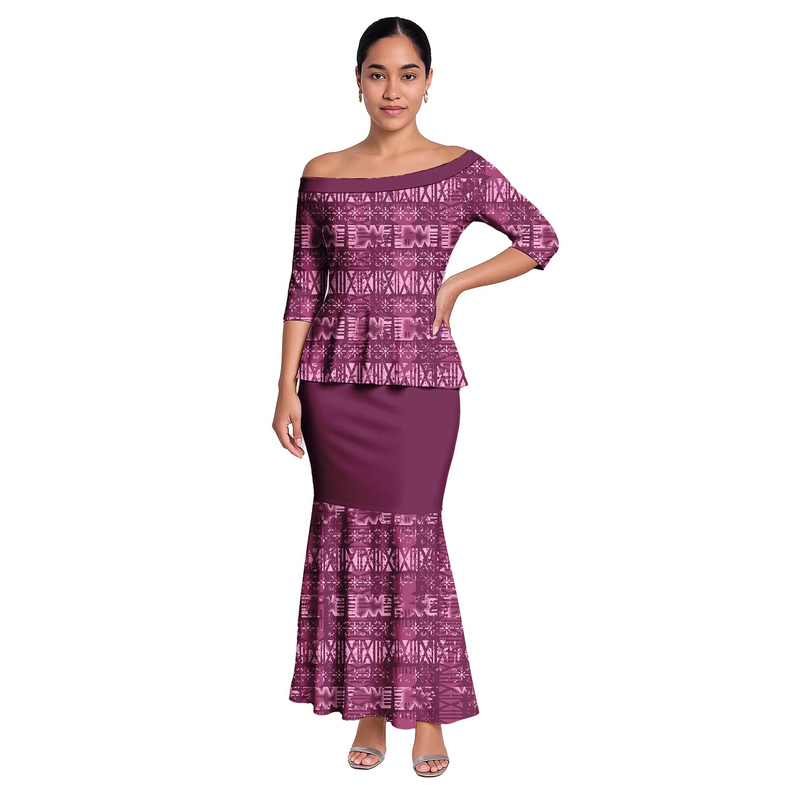 Hawaiian Style Casual Life Custom Clothes Samoan Tribal Ladies Long Dress Tapa Design Women 2pc Sets Polynesian Party Puletasi