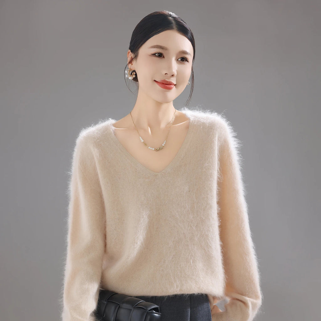 2025 Women's 100% Merino Wool Sweater, Thick Loose Knit Pullover Long Sleeve Solid Color(72 characters)