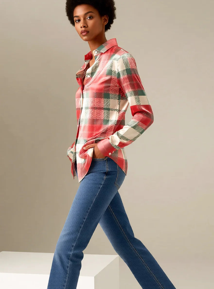 Summer Y2k Tops Women's Long-sleeved Shirt Plaid Tartan Polka Dot Blouse Polka Dots Top Summer Tops for Woman 2026 Fitted Dress