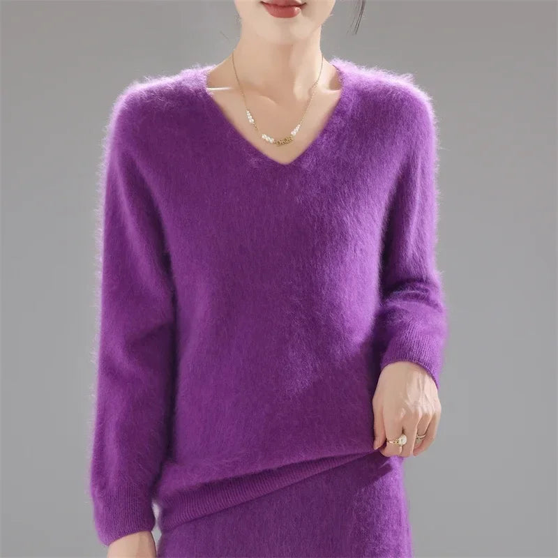 2025 Women's 100% Merino Wool Sweater, Thick Loose Knit Pullover Long Sleeve Solid Color(72 characters)