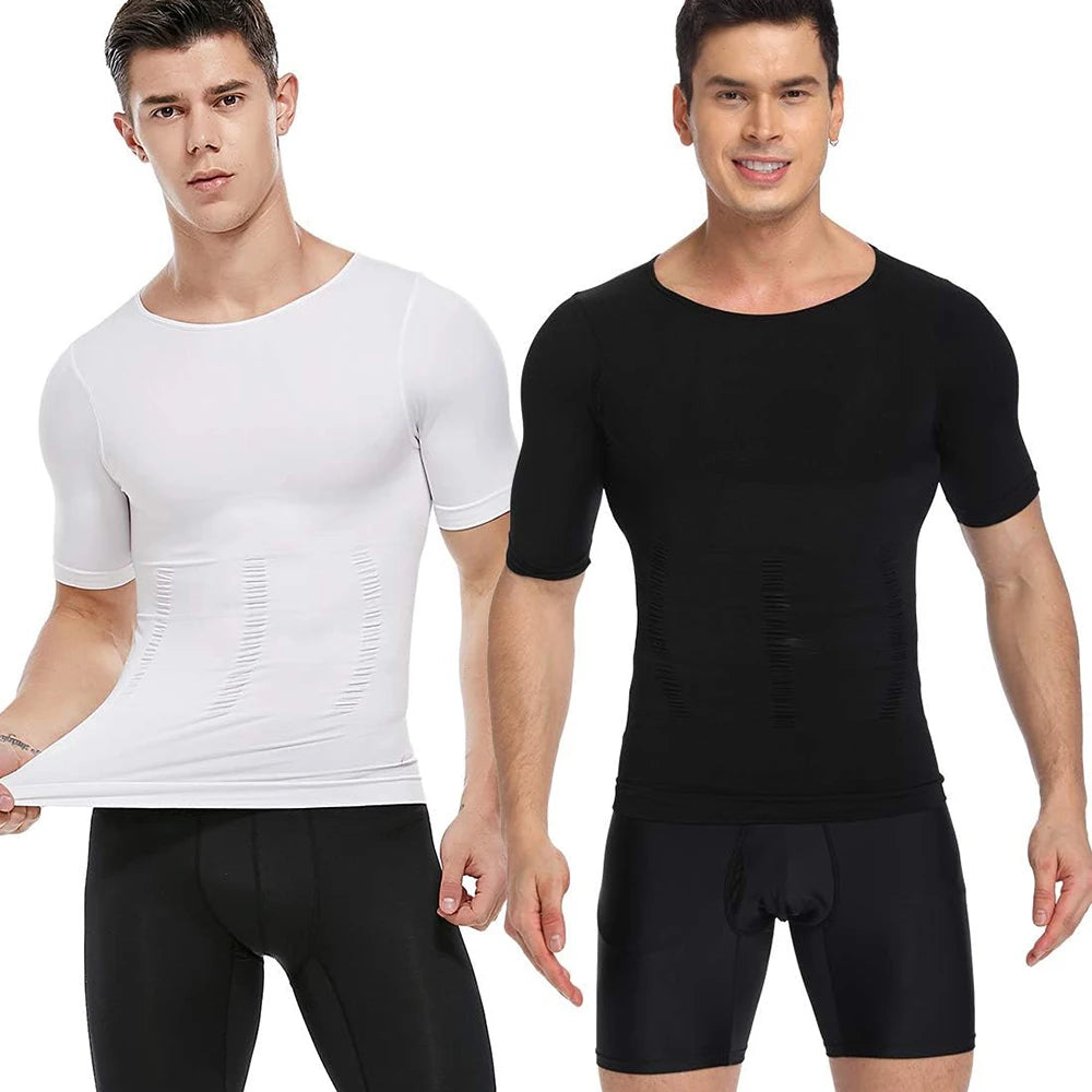 2PCS Men's Body Shaper Slimming Vest T-Shirt Elastic Slim Shapewear Compression Undershirts Tummy Control Waist Trainer Tank Top