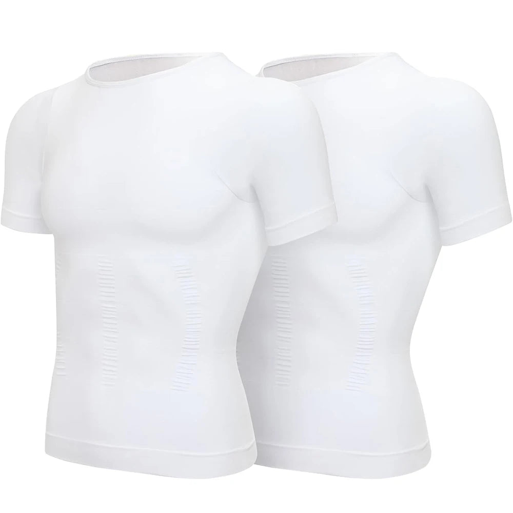2PCS Men's Body Shaper Slimming Vest T-Shirt Elastic Slim Shapewear Compression Undershirts Tummy Control Waist Trainer Tank Top