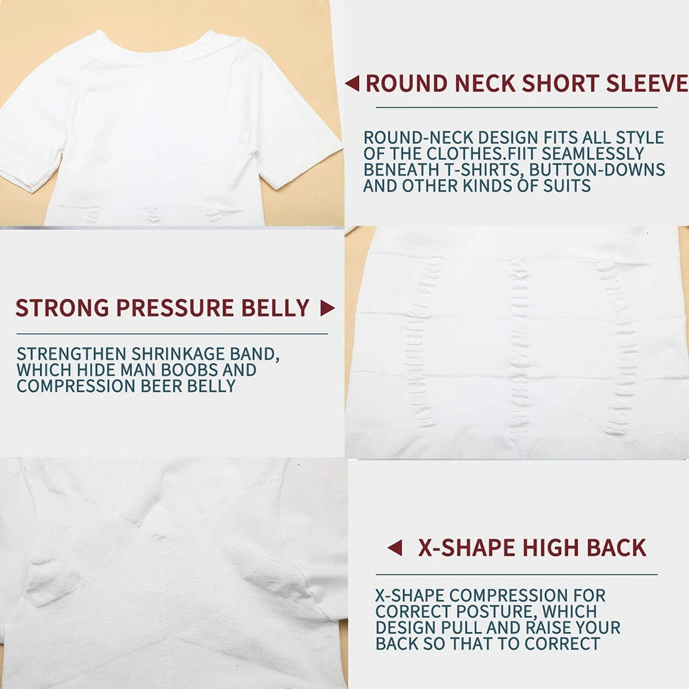 2PCS Men's Body Shaper Slimming Vest T-Shirt Elastic Slim Shapewear Compression Undershirts Tummy Control Waist Trainer Tank Top