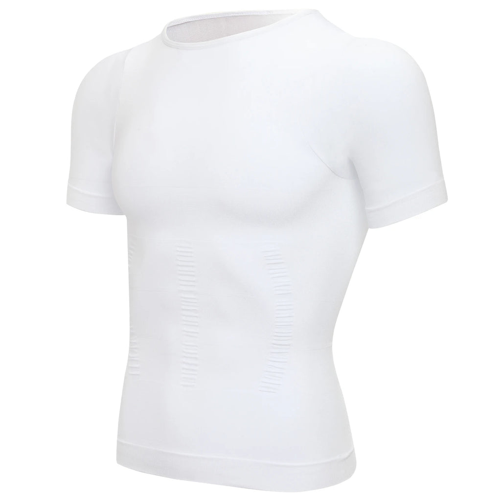 Men's Short Sleeve Compression T-Shirt V-neck Shapewear Tummy Control Flat Belly Tank Top Fitness Workout Slimming Body Shaper