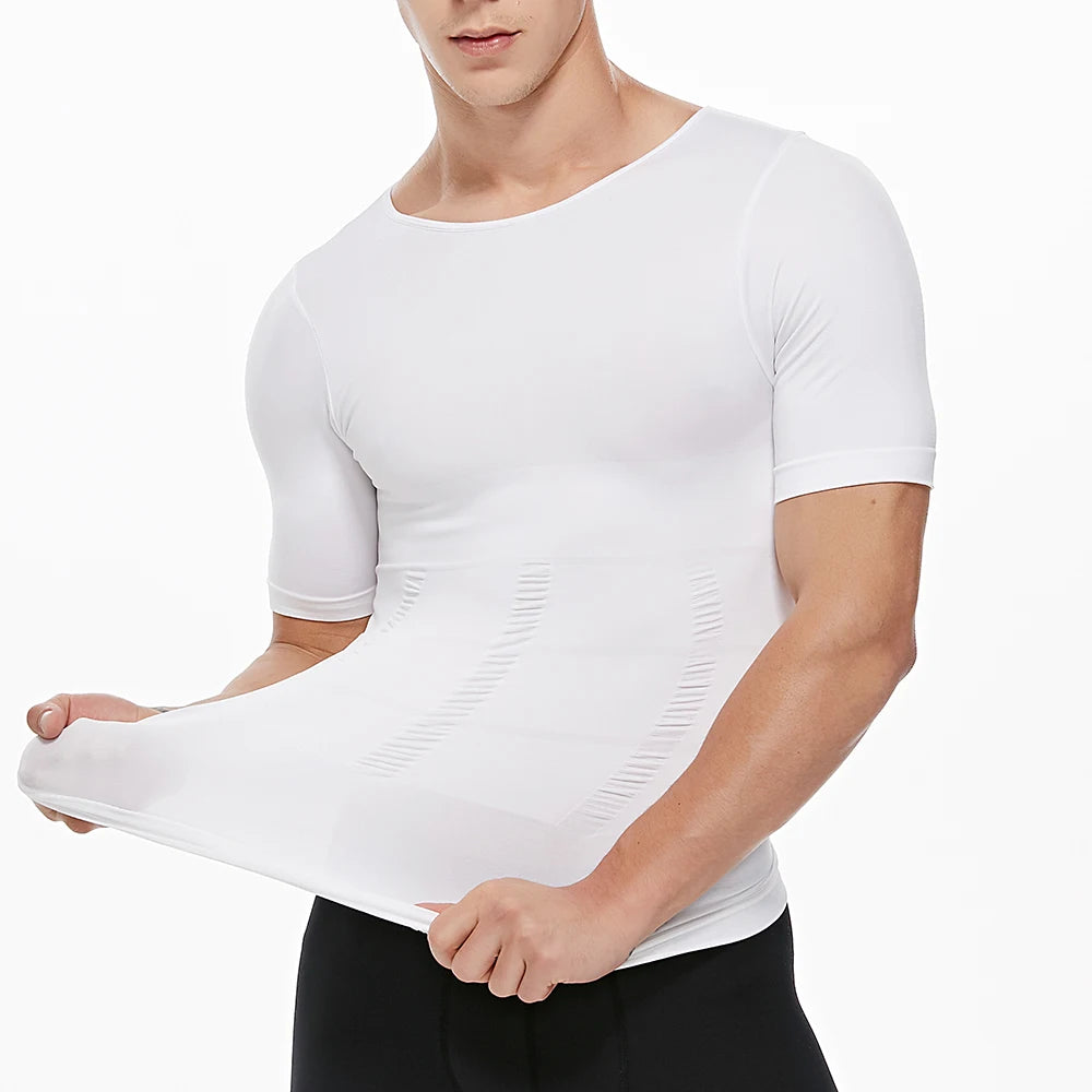 2PCS Men's Body Shaper Slimming Vest T-Shirt Elastic Slim Shapewear Compression Undershirts Tummy Control Waist Trainer Tank Top