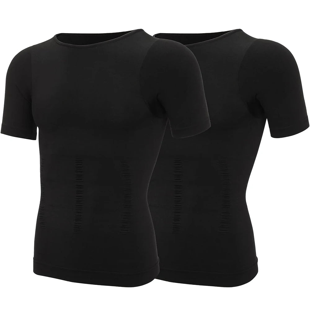 2PCS Men's Body Shaper Slimming Vest T-Shirt Elastic Slim Shapewear Compression Undershirts Tummy Control Waist Trainer Tank Top