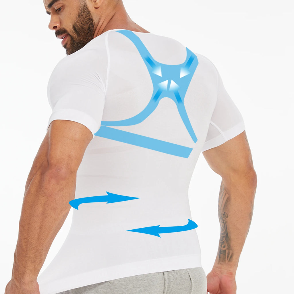 Men's Short Sleeve Compression T-Shirt V-neck Shapewear Tummy Control Flat Belly Tank Top Fitness Workout Slimming Body Shaper