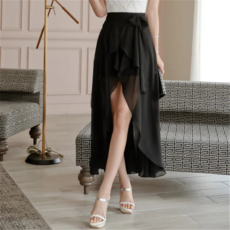 Women Sexy High Waist Boho Beach Elegant Irregular Long Skirts sexy party maxi skirts Plus size Streewear chiffon skirts 6XL