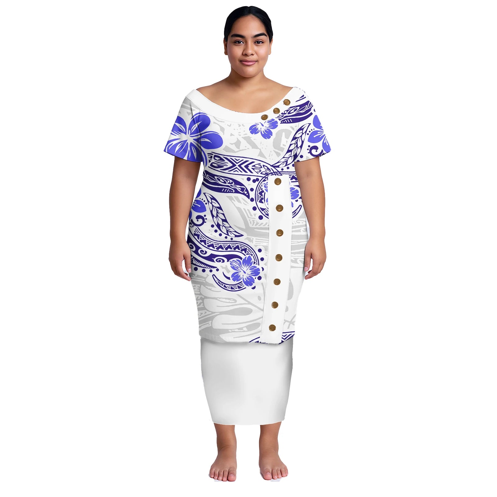 Plus Size Women Dresses Samoan Puletasi 2Pcs Set Island Shirt and Skirts Polynesian Church Tapa Print Tribal Long Dress Elegant