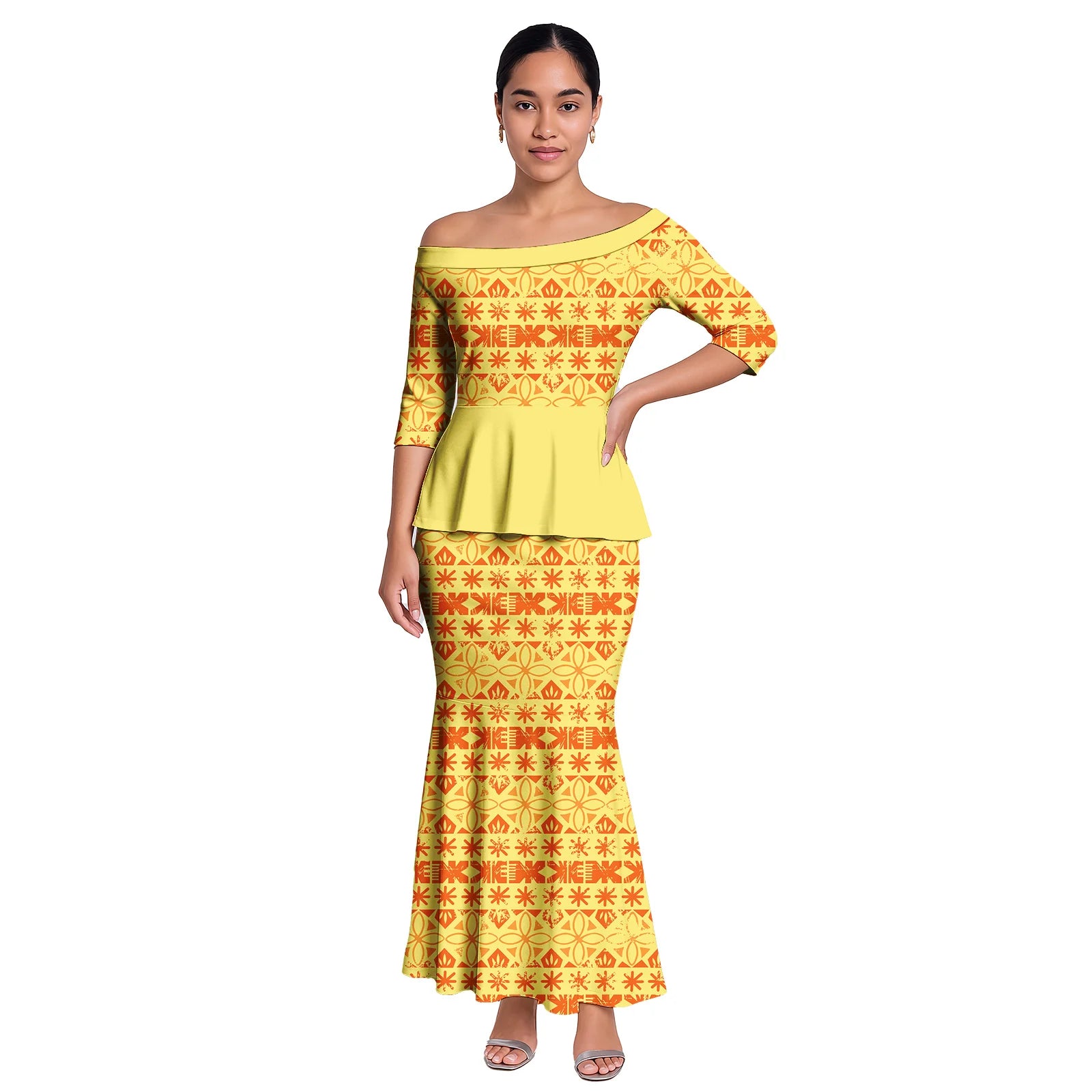 Hawaiian Style Casual Life Custom Clothes Samoan Tribal Ladies Long Dress Tapa Design Women 2pc Sets Polynesian Party Puletasi