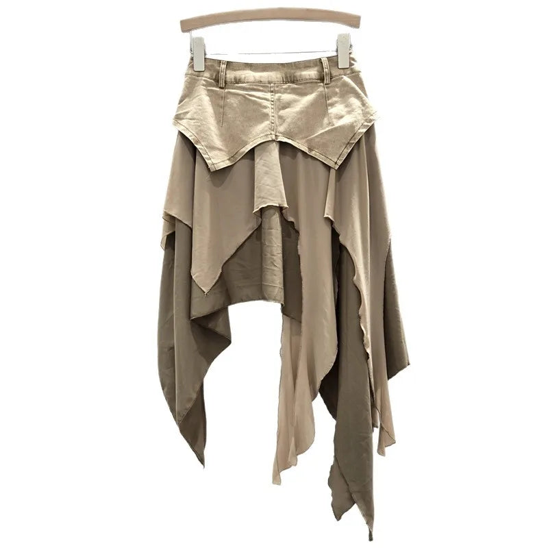 Skirts Women Asymmetrical Sexy Skirt Rivet Ruffles Patchwork Distressed Spring Summer 2026 Streetwear Female Vintage A Line
