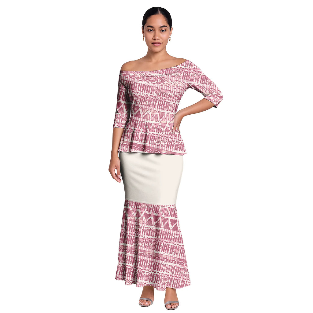 Hawaiian Style Casual Life Custom Clothes Samoan Tribal Ladies Long Dress Tapa Design Women 2pc Sets Polynesian Party Puletasi