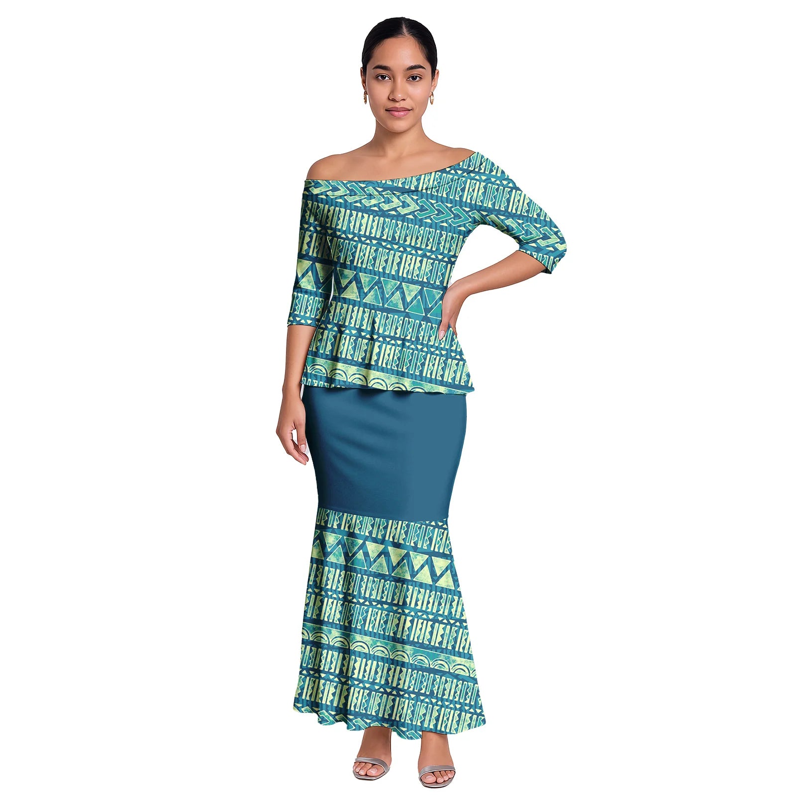 Hawaiian Style Casual Life Custom Clothes Samoan Tribal Ladies Long Dress Tapa Design Women 2pc Sets Polynesian Party Puletasi